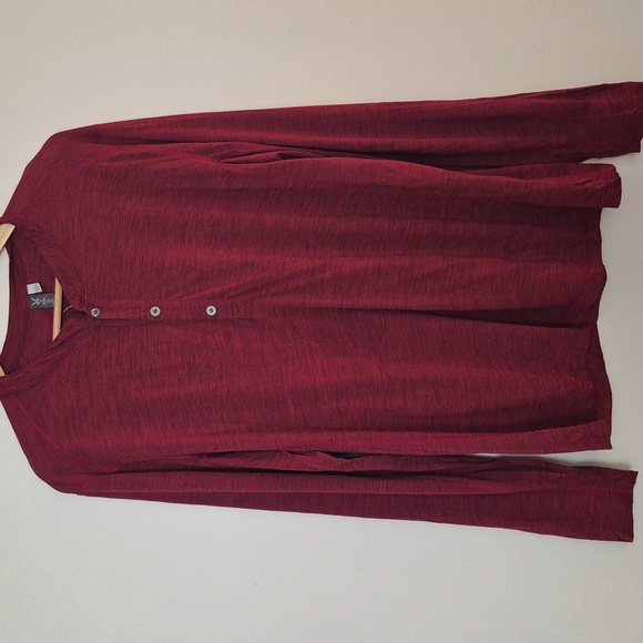 Ibex 100% Zque Wool Henley Long Sleeve Base Layer Red Burgundy Size Large - Picture 1 of 5